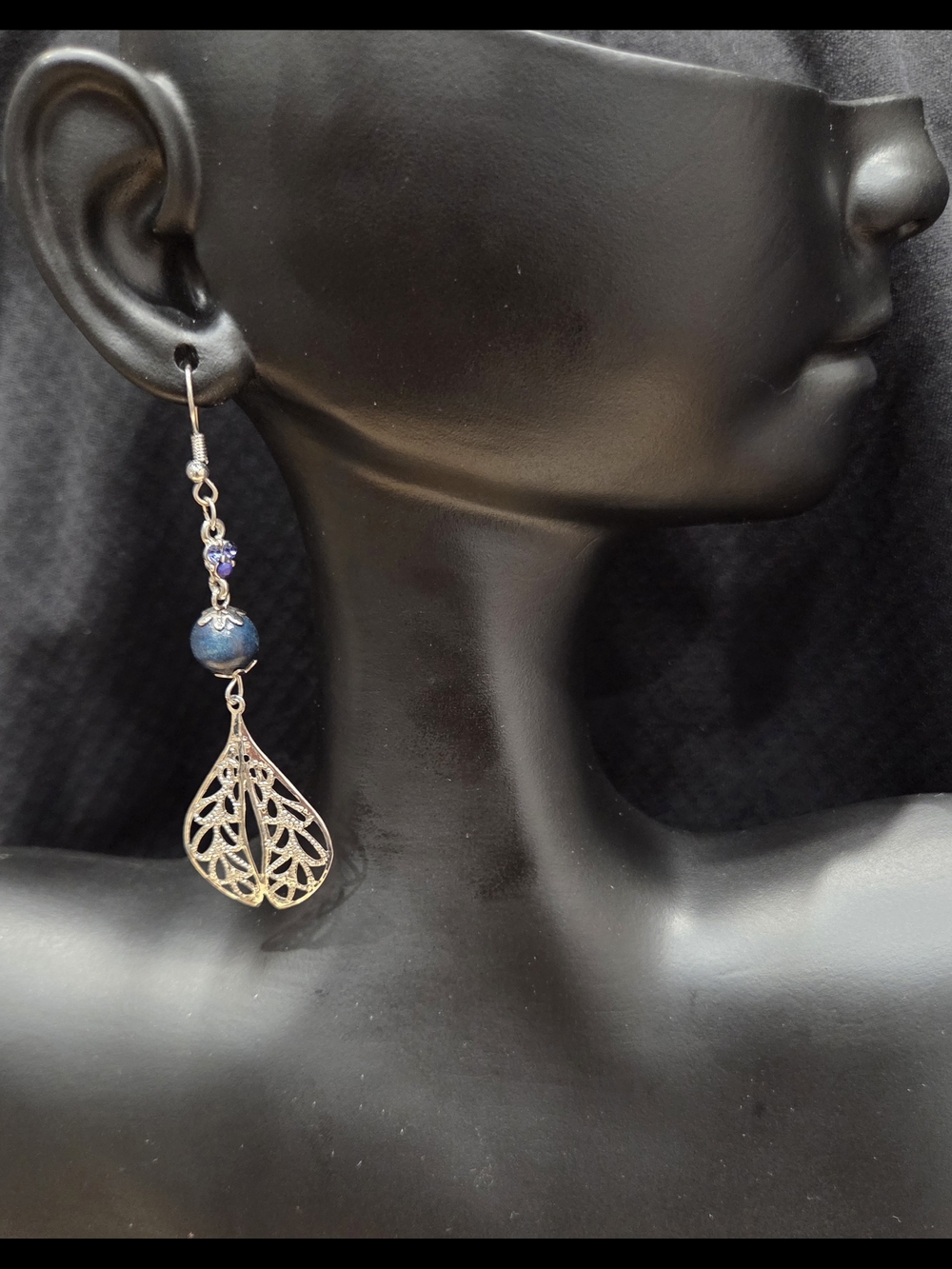 Elegant Filigree Drop Earrings with Blue Bead